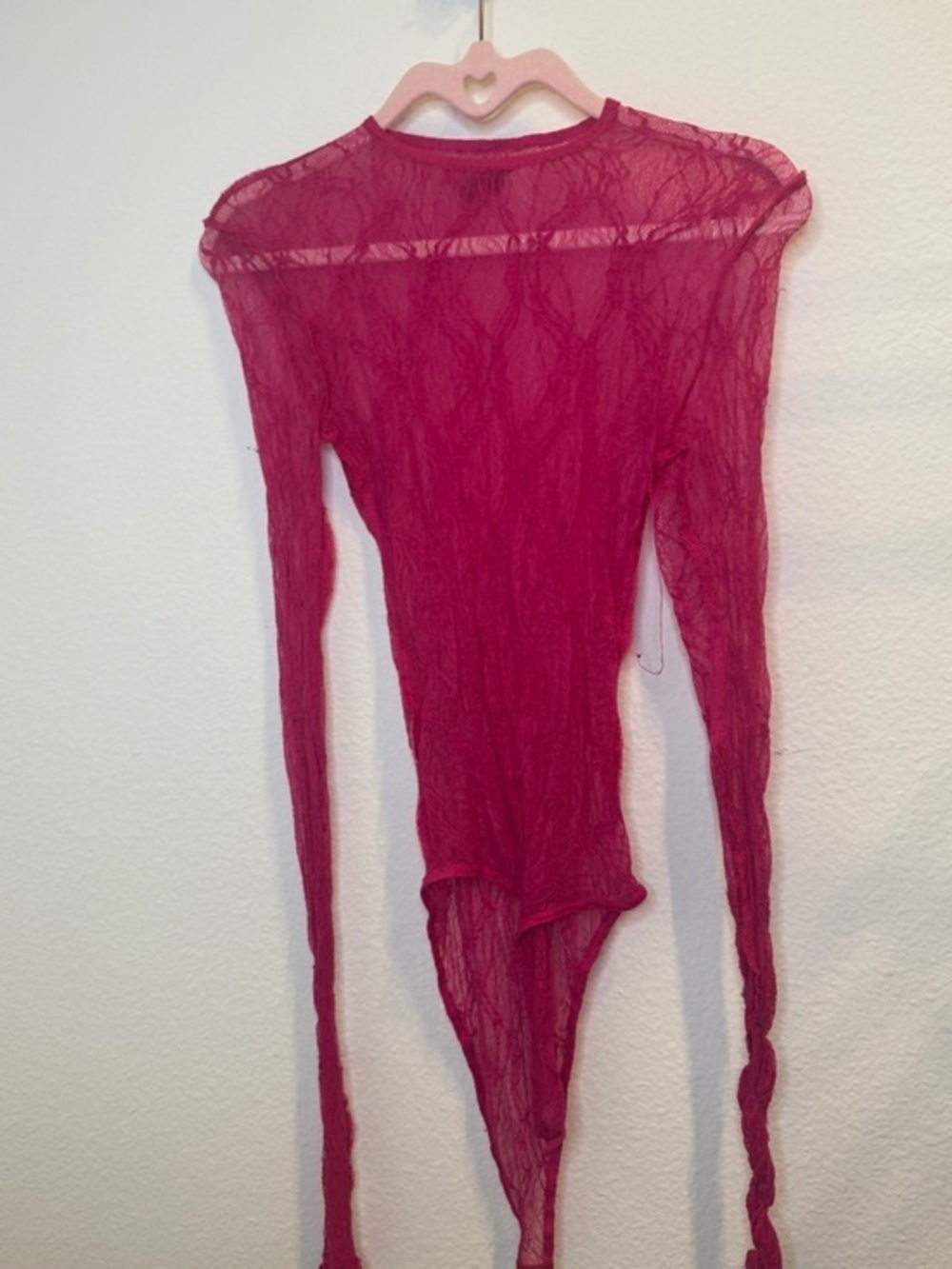 Edikted Fuchsia Sheer Lace Long-Sleeve Bodysuit